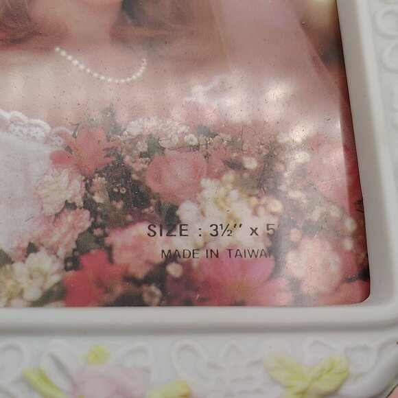 Wedding Day Photo Frame 3.5x5 Bride Picture White Ceramic Bells Flowers 1989 - Picture 6 of 14